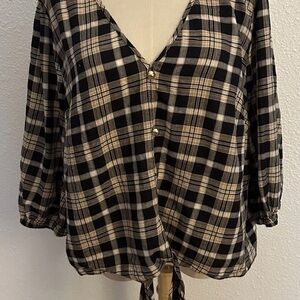 Michael Kors Black and White Tie Front Blouse